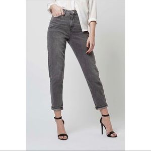 Grey Topshop Moto Mom Jeans with Button Fly